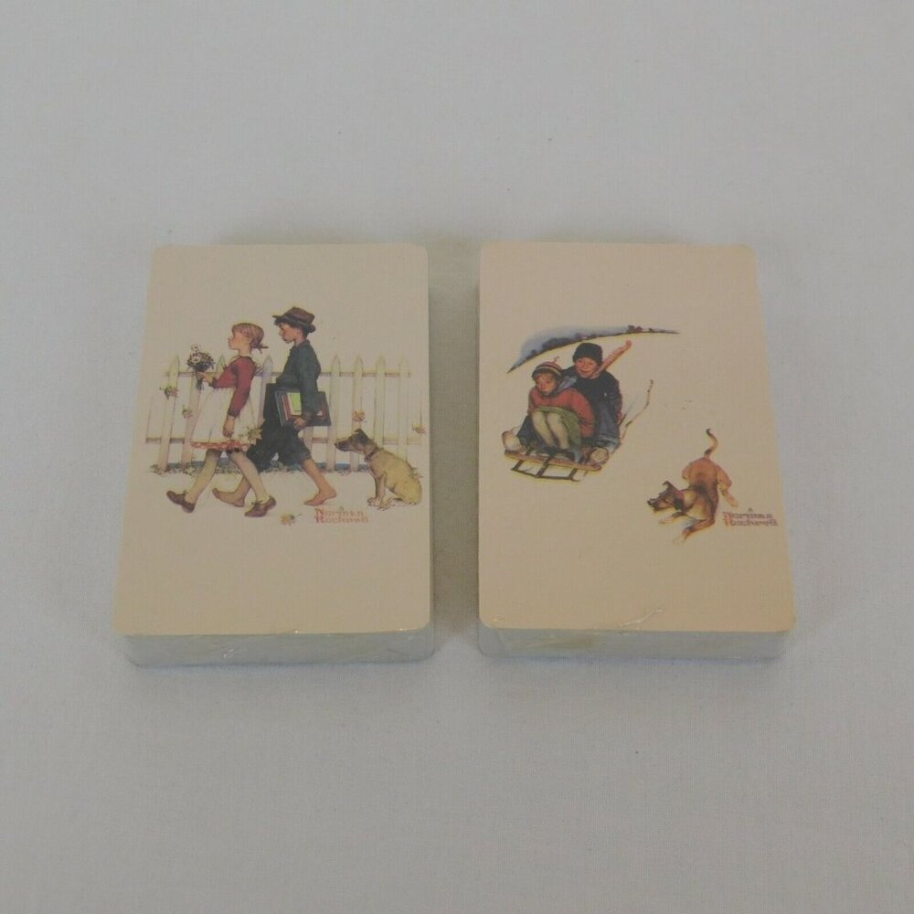 Norman Rockwell Lot of 2 Playing Cards Unopened Winter Sledding Boy Girl Walking